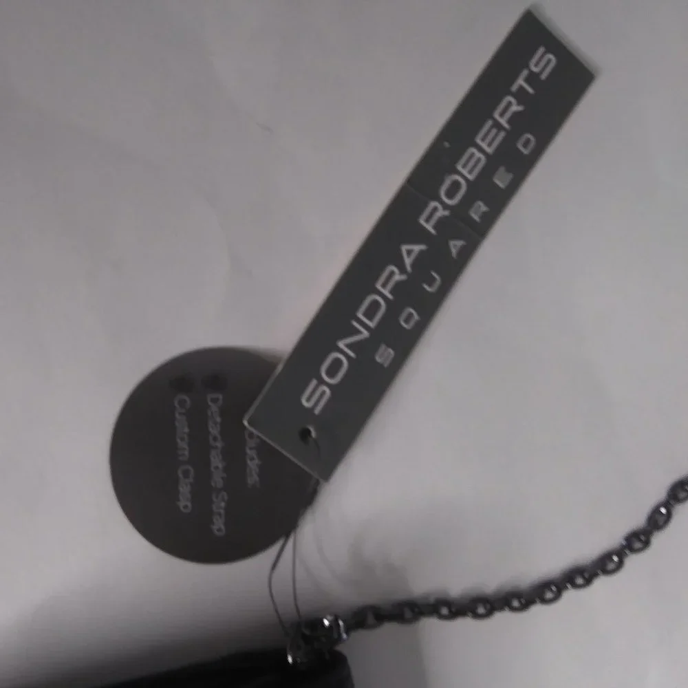Sondra Roberts Squared Black Gray Silver Skull Charm Envelope Clutch Crossbody